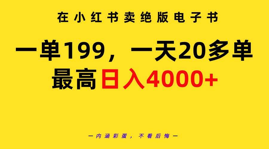 在小红书卖绝版电子书，一单199 一天最多搞20多单，最高日入4000+教程+资料-领航创业网