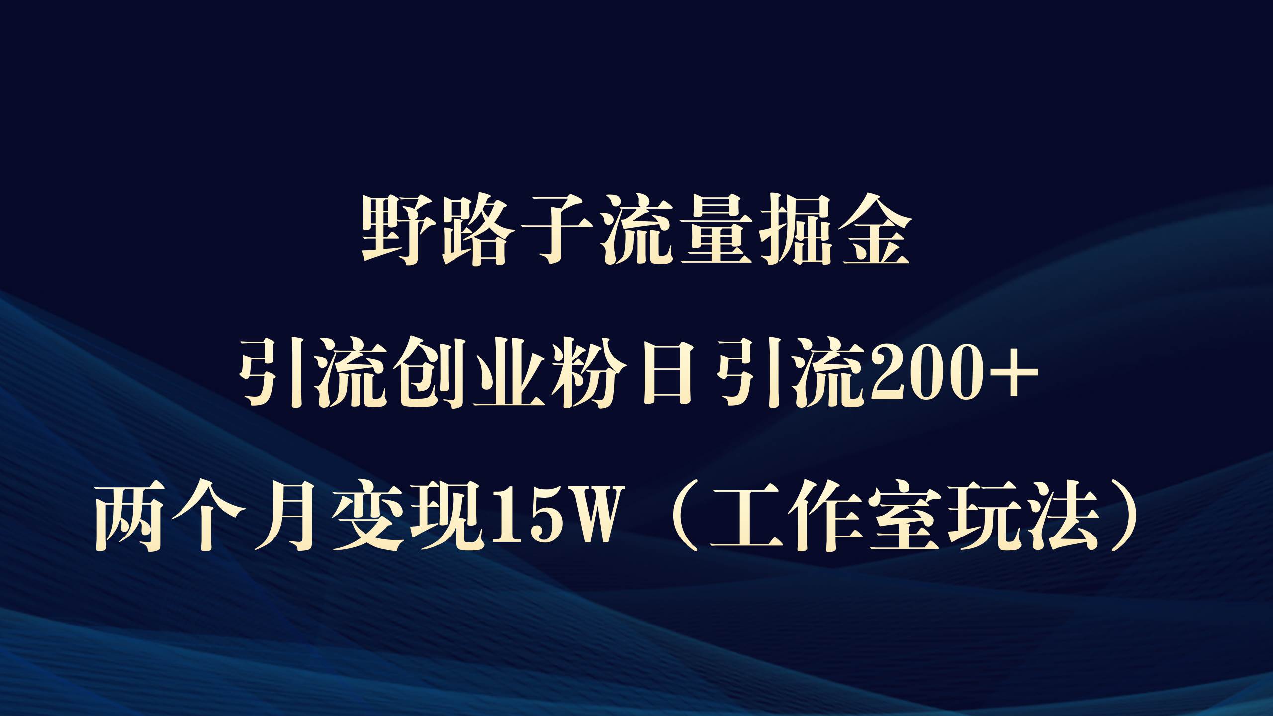 野路子流量掘金，引流创业粉日引流200+，两个月变现15W（工作室玩法））-领航创业网
