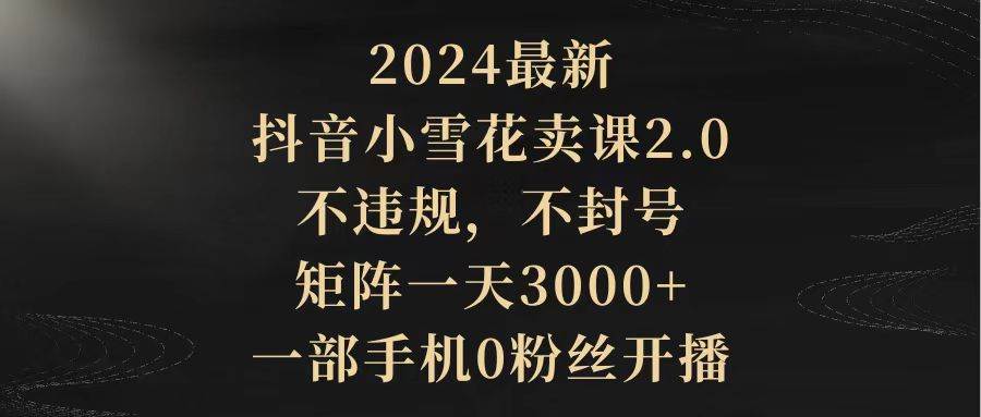 2024最新抖音小雪花卖课2.0 不违规 不封号 矩阵一天3000+一部手机0粉丝开播-领航创业网
