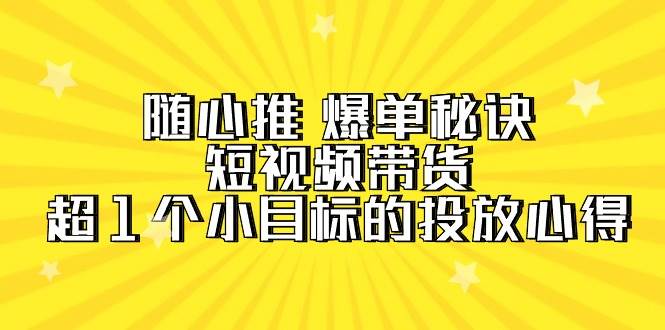 随心推 爆单秘诀，短视频带货-超1个小目标的投放心得（7节视频课）-领航创业网