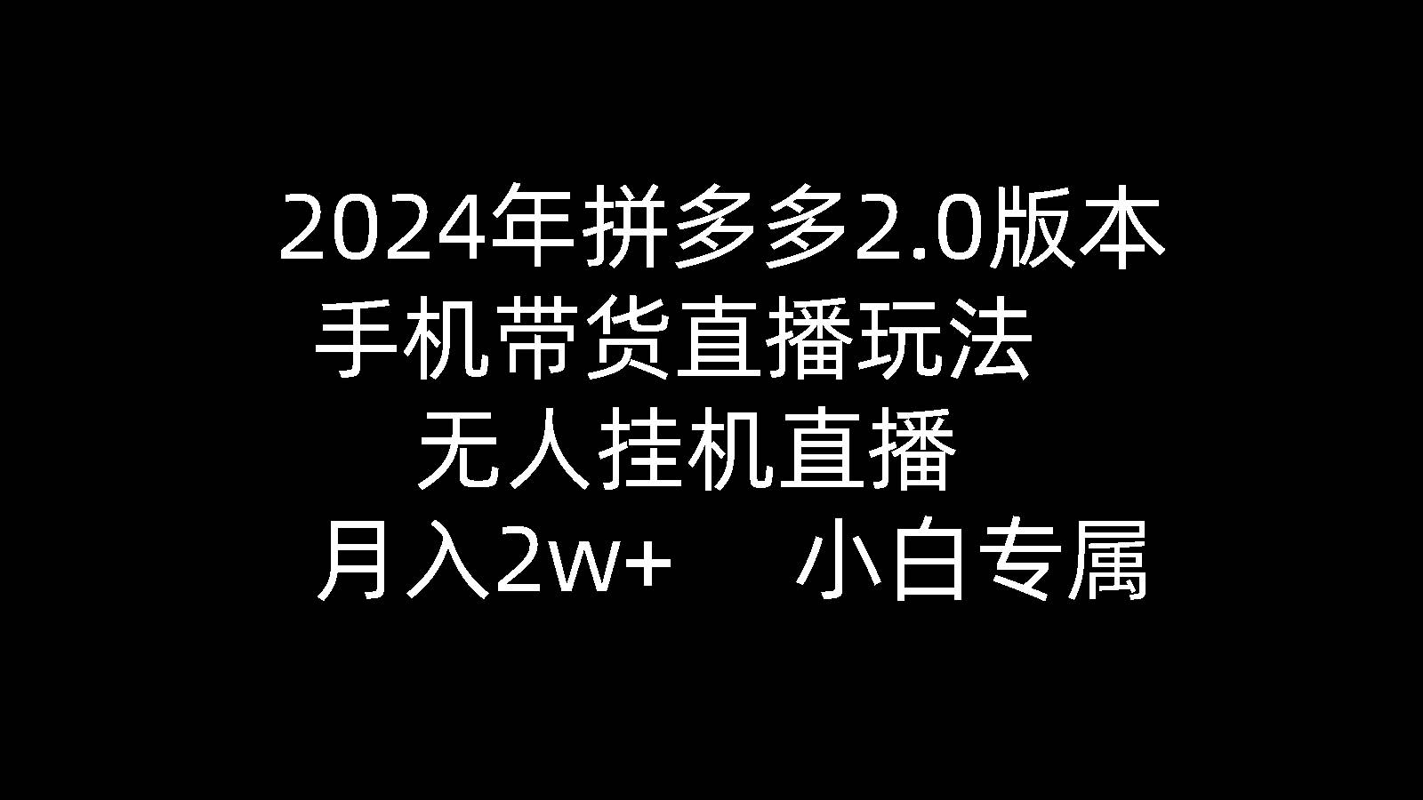 2024年拼多多2.0版本，手机带货直播玩法，无人挂机直播， 月入2w+， 小…-领航创业网