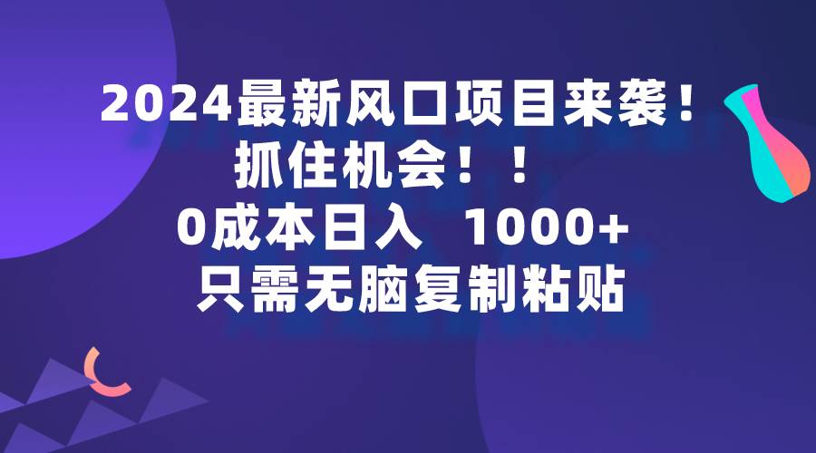 2024最新风口项目来袭，抓住机会，0成本一部手机日入1000+，只需无脑复…-领航创业网