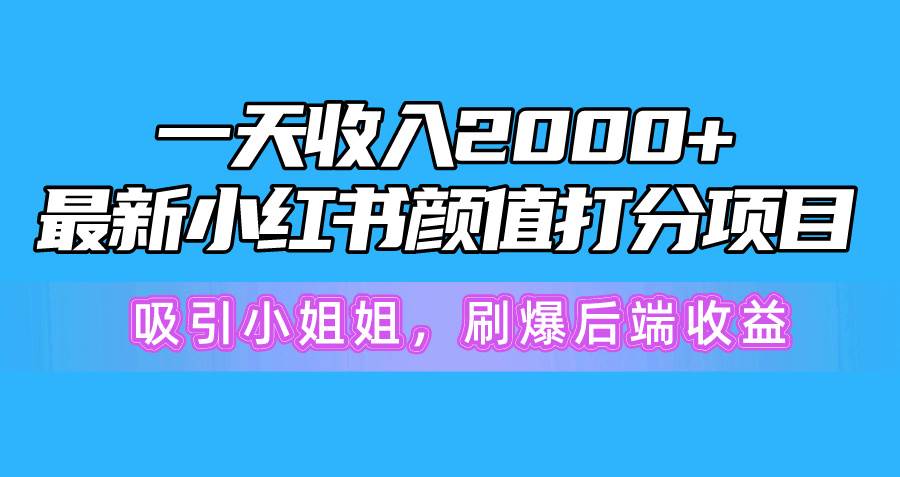 一天收入2000+，最新小红书颜值打分项目，吸引小姐姐，刷爆后端收益-领航创业网