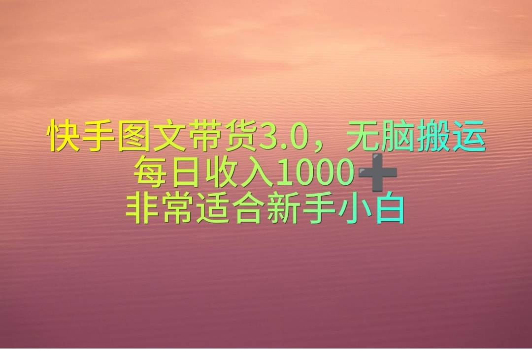 快手图文带货3.0，无脑搬运，每日收入1000＋，非常适合新手小白-领航创业网