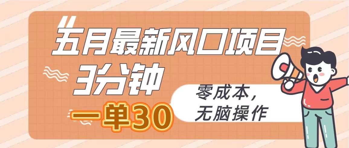 五月最新风口项目，3分钟一单30，零成本，无脑操作-领航创业网