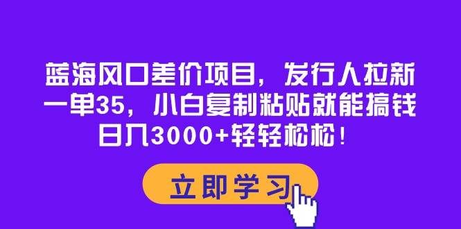 蓝海风口差价项目，发行人拉新，一单35，小白复制粘贴就能搞钱！日入3000+轻轻松松-领航创业网