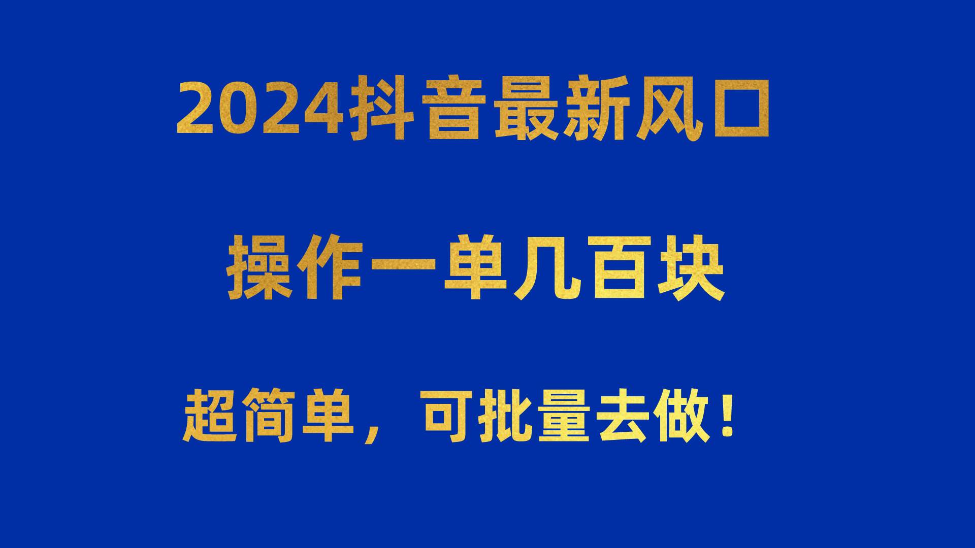 2024抖音最新风口！操作一单几百块！超简单，可批量去做！！！-领航创业网