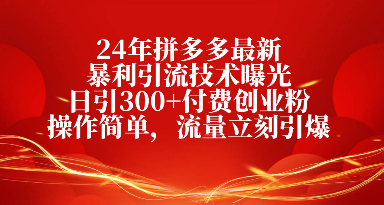 24年拼多多最新暴利引流技术曝光，日引300+付费创业粉，操作简单，流量…-领航创业网