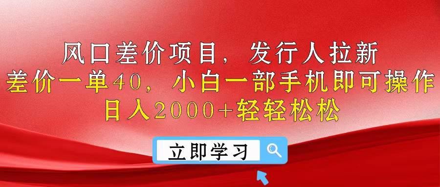 风口差价项目，发行人拉新，差价一单40，小白一部手机即可操作，日入20…-领航创业网