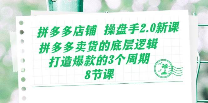 拼多多店铺 操盘手2.0新课，拼多多卖货的底层逻辑，打造爆款的3个周期-8节-领航创业网