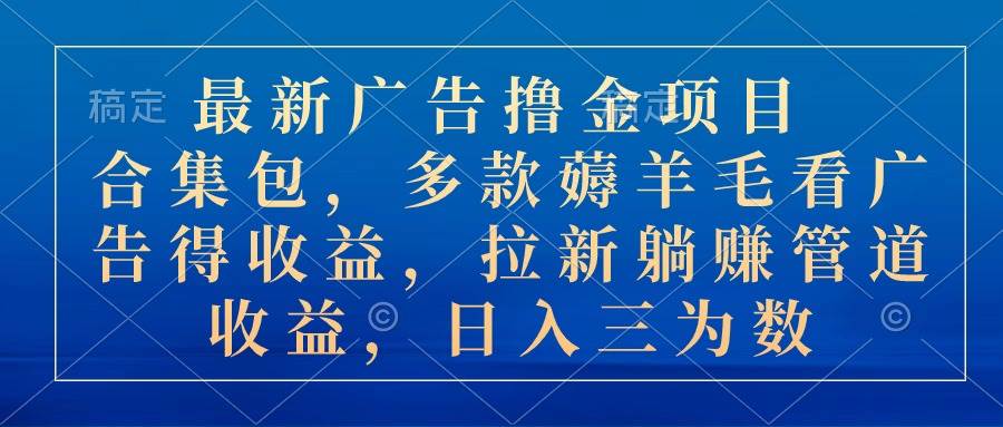 最新广告撸金项目合集包，多款薅羊毛看广告收益 拉新管道收益，日入三为数-领航创业网