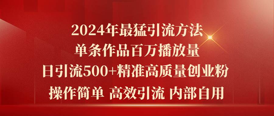 2024年最猛暴力引流方法，单条作品百万播放 单日引流500+高质量精准创业粉-领航创业网