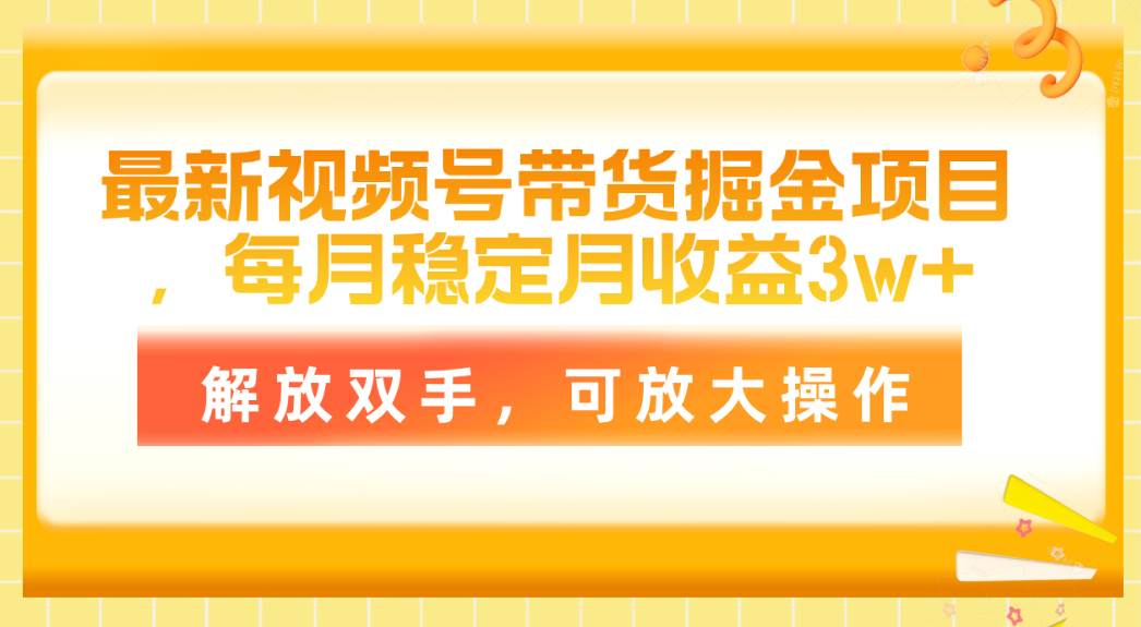 最新视频号带货掘金项目，每月稳定月收益3w+，解放双手，可放大操作-领航创业网