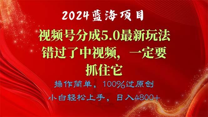 2024蓝海项目，视频号分成计划5.0最新玩法，错过了中视频，一定要抓住…-领航创业网
