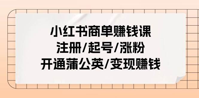 小红书商单赚钱课：注册/起号/涨粉/开通蒲公英/变现赚钱（25节课）-领航创业网