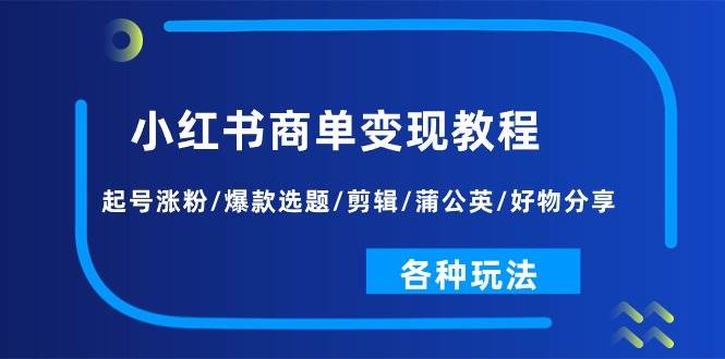 小红书商单变现教程：起号涨粉/爆款选题/剪辑/蒲公英/好物分享/各种玩法-领航创业网