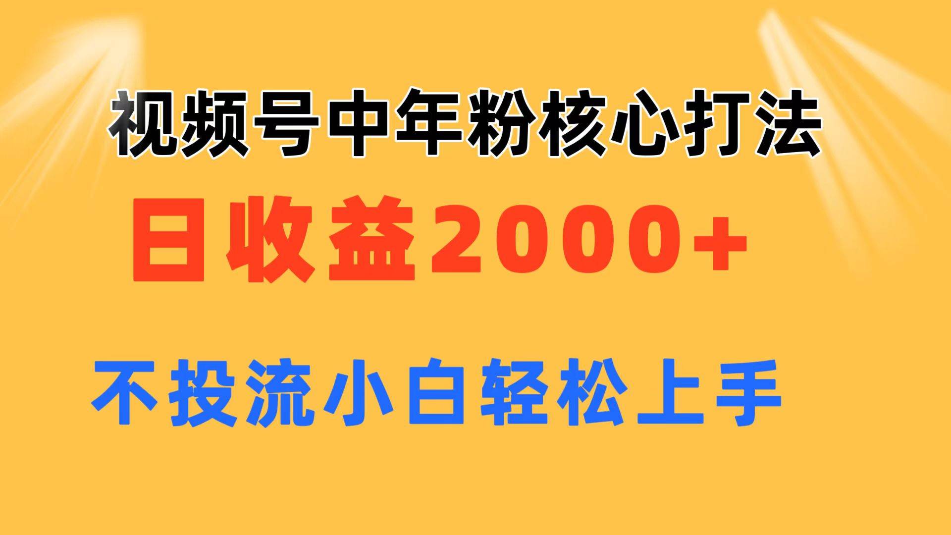 视频号中年粉核心玩法 日收益2000+ 不投流小白轻松上手-领航创业网