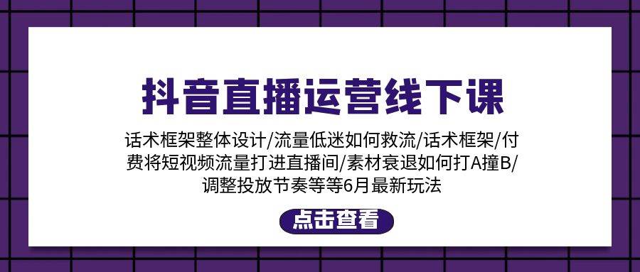 抖音直播运营线下课：话术框架/付费流量直播间/素材A撞B/等6月新玩法-领航创业网