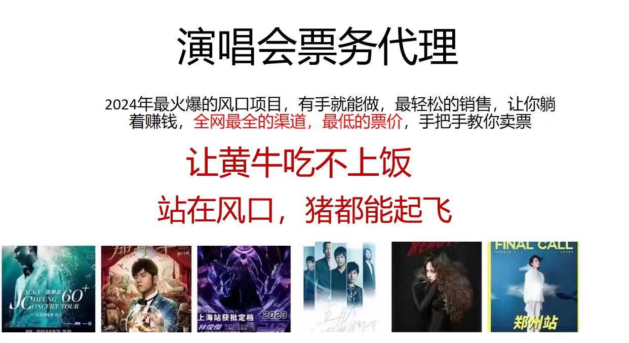 演唱会票务代理，2024年最火爆风口项目，全网最低的票价，小白一分钟上…-领航创业网