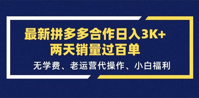 最新拼多多合作日入3K+两天销量过百单，无学费、老运营代操作、小白福利-领航创业网