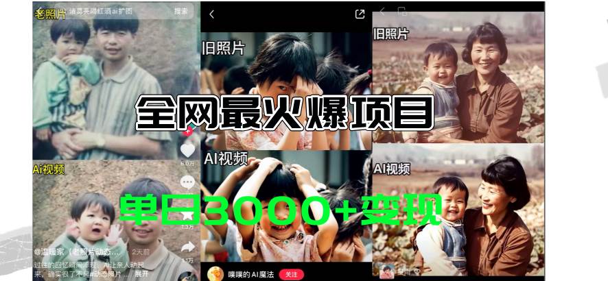 全网爆火的AI让老照片动起来教程，蹭热点日赚3000+，内含免费工具一键…-领航创业网