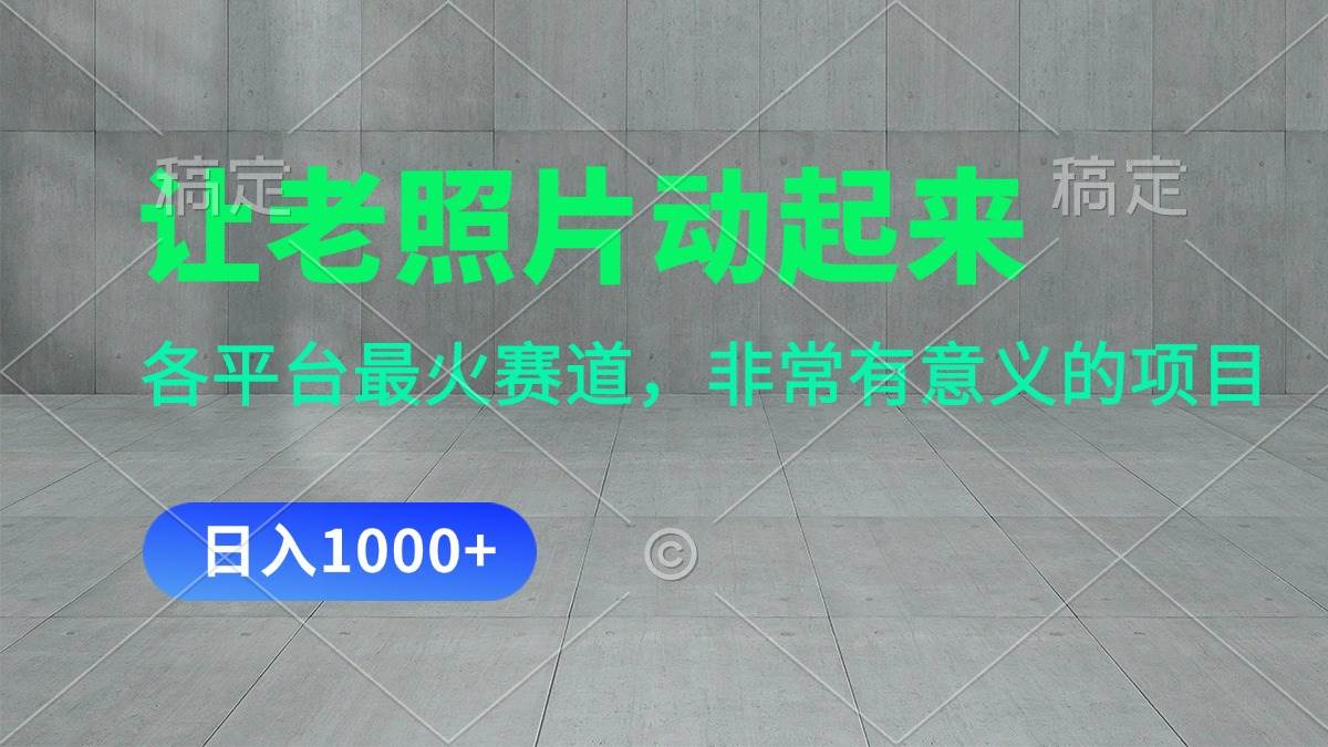 让老照片动起来，一天变现1000+，各平台最火赛道，看完就会-领航创业网