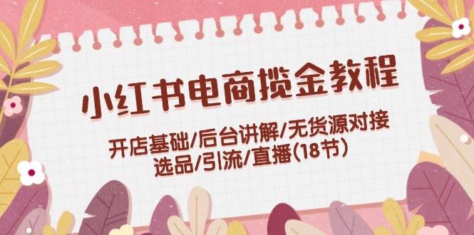 小红书电商揽金教程：开店基础/后台讲解/无货源对接/选品/引流/直播(18节)-领航创业网