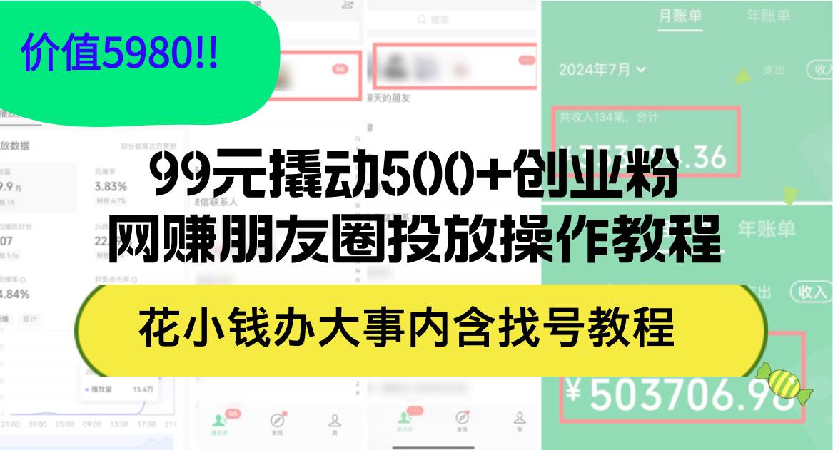 99元撬动500+创业粉，网赚朋友圈投放操作教程价值5980！花小钱办大事内…-领航创业网